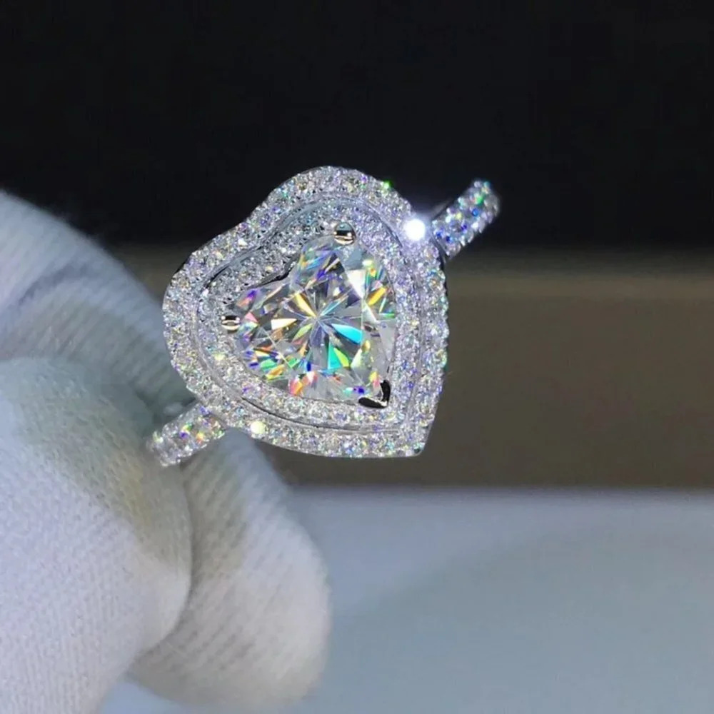💥Bling Heart CZ Gemstone Full Filled Thin Lovely Fashio Heart Ring,, UNVN12151